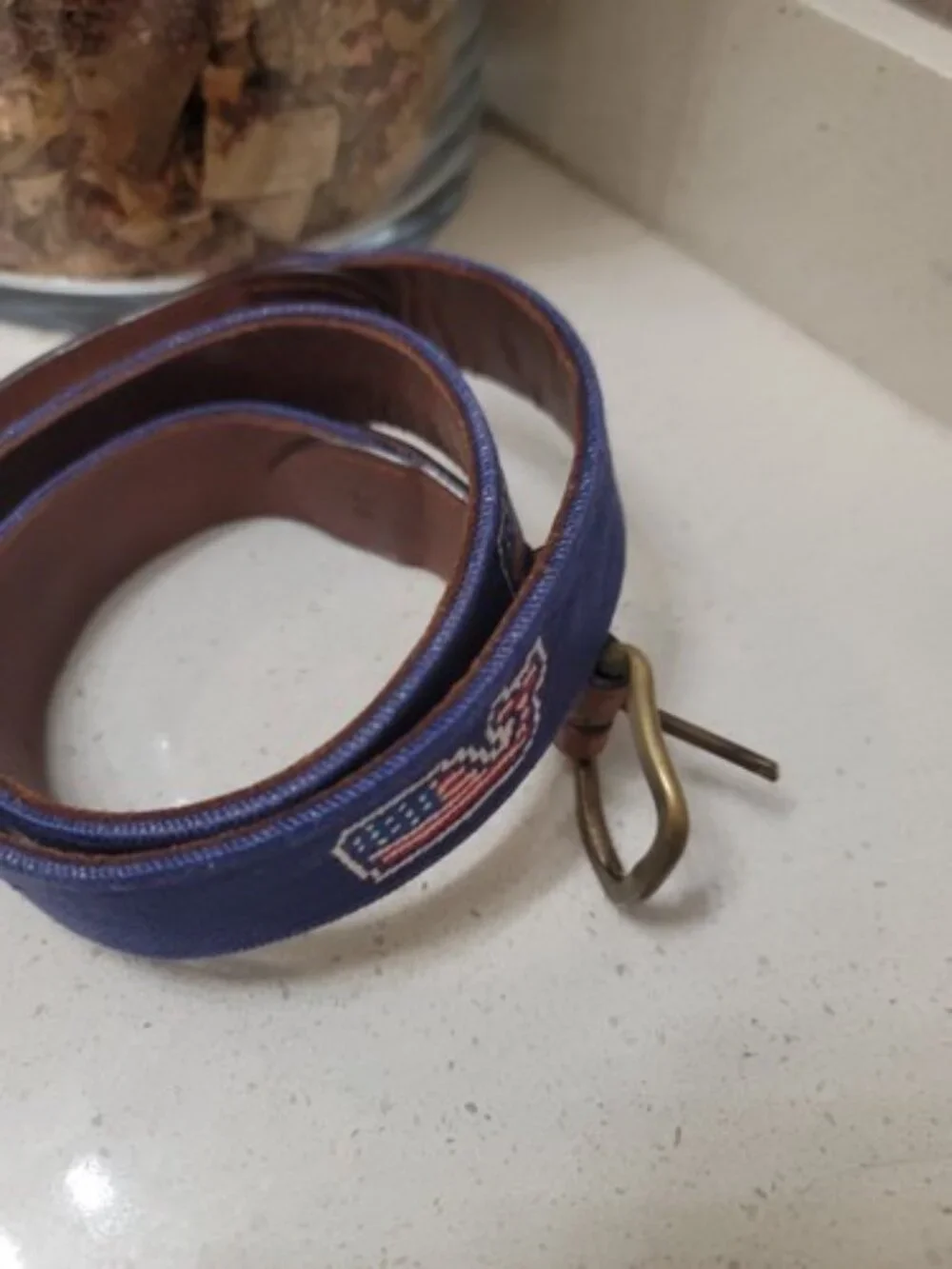 Vineyard Vines American Whale Needlepoint Belt Navy by Smathers & Branson 36 Sz